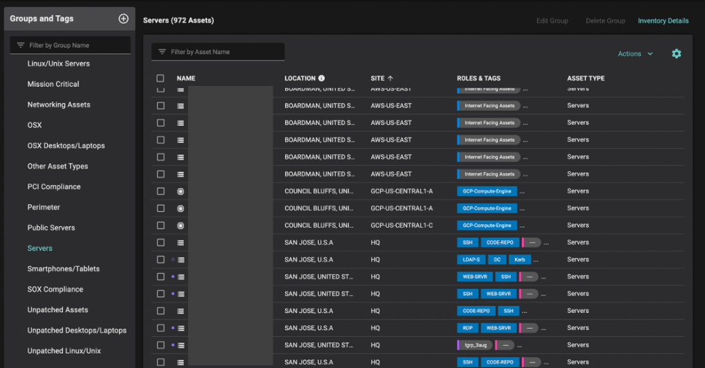 A unified inventory of servers across cloud (GCP, AWS) and on-premises (at HQ)