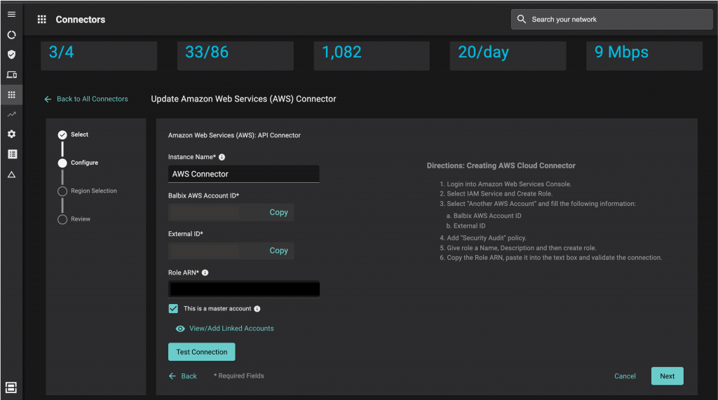 Creating the AWS Cloud Connector is a simple 4-step process