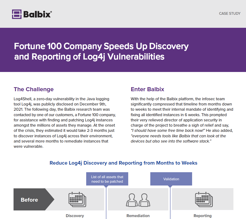 Fortune 100 Company Speeds Up Discovery and Reporting of Log4j Vulnerabilities