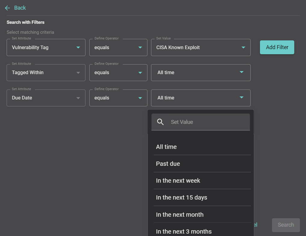 Search for assets containing the CISA KEV vulnerability tag-2