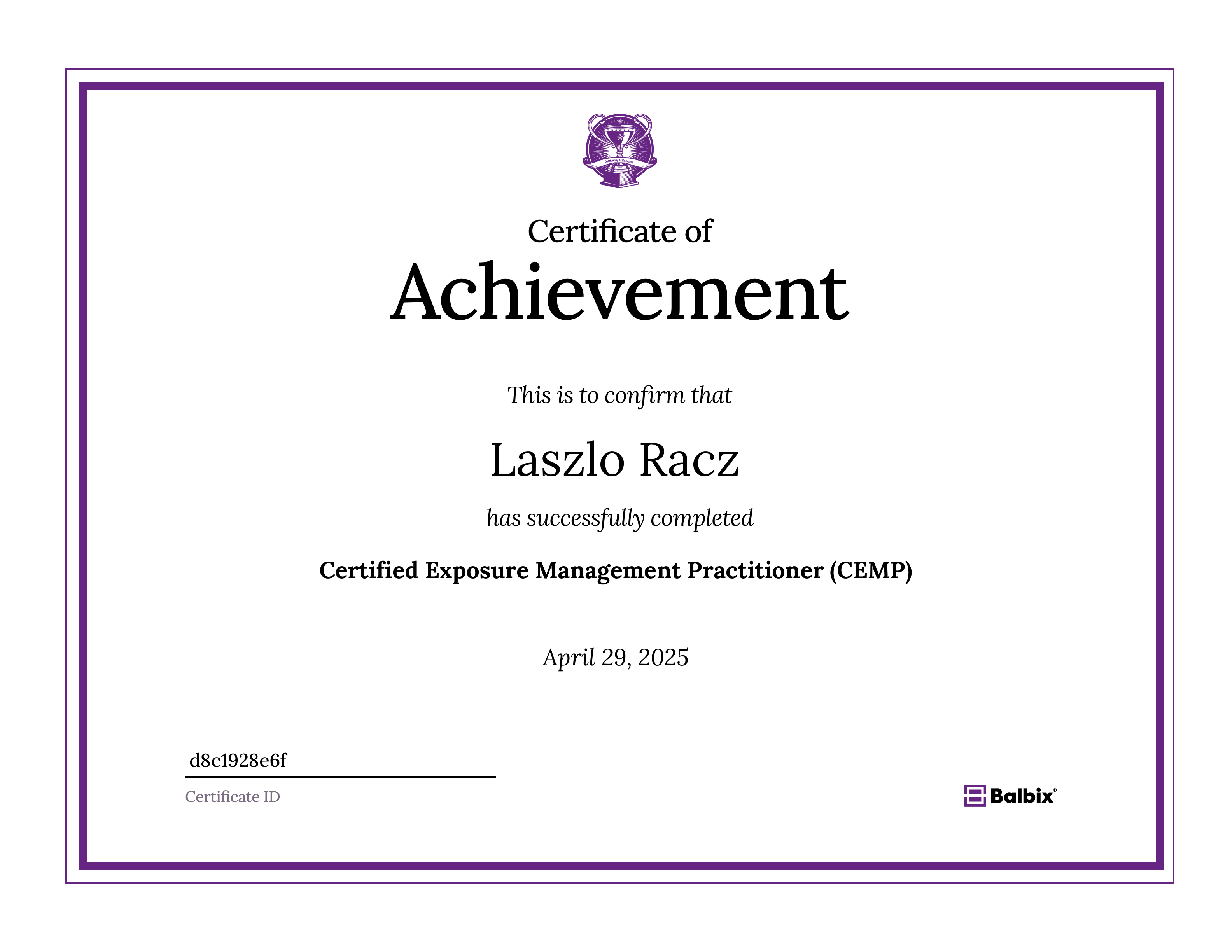 Certificate ID - d8c1928e6f
