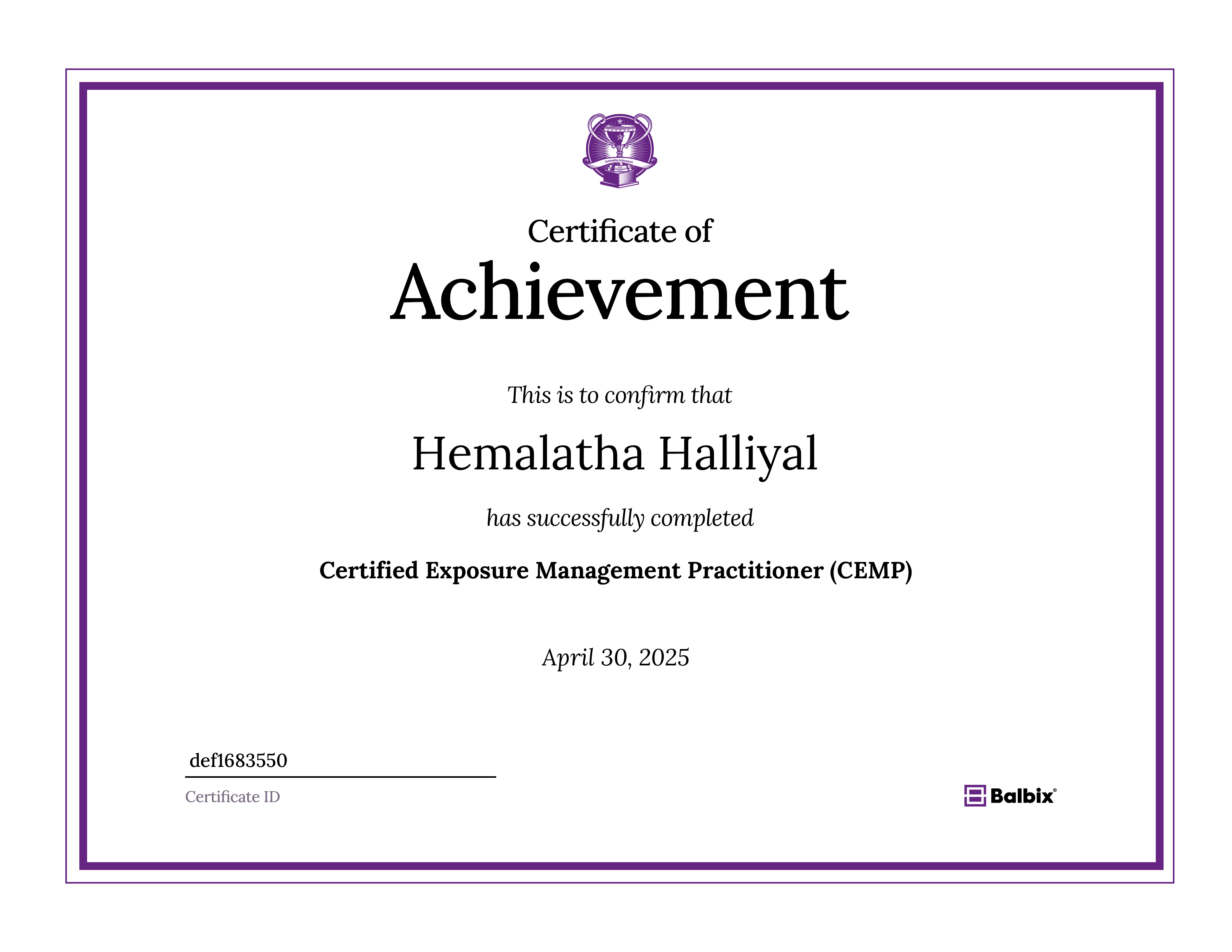 Certificate ID - def1683550