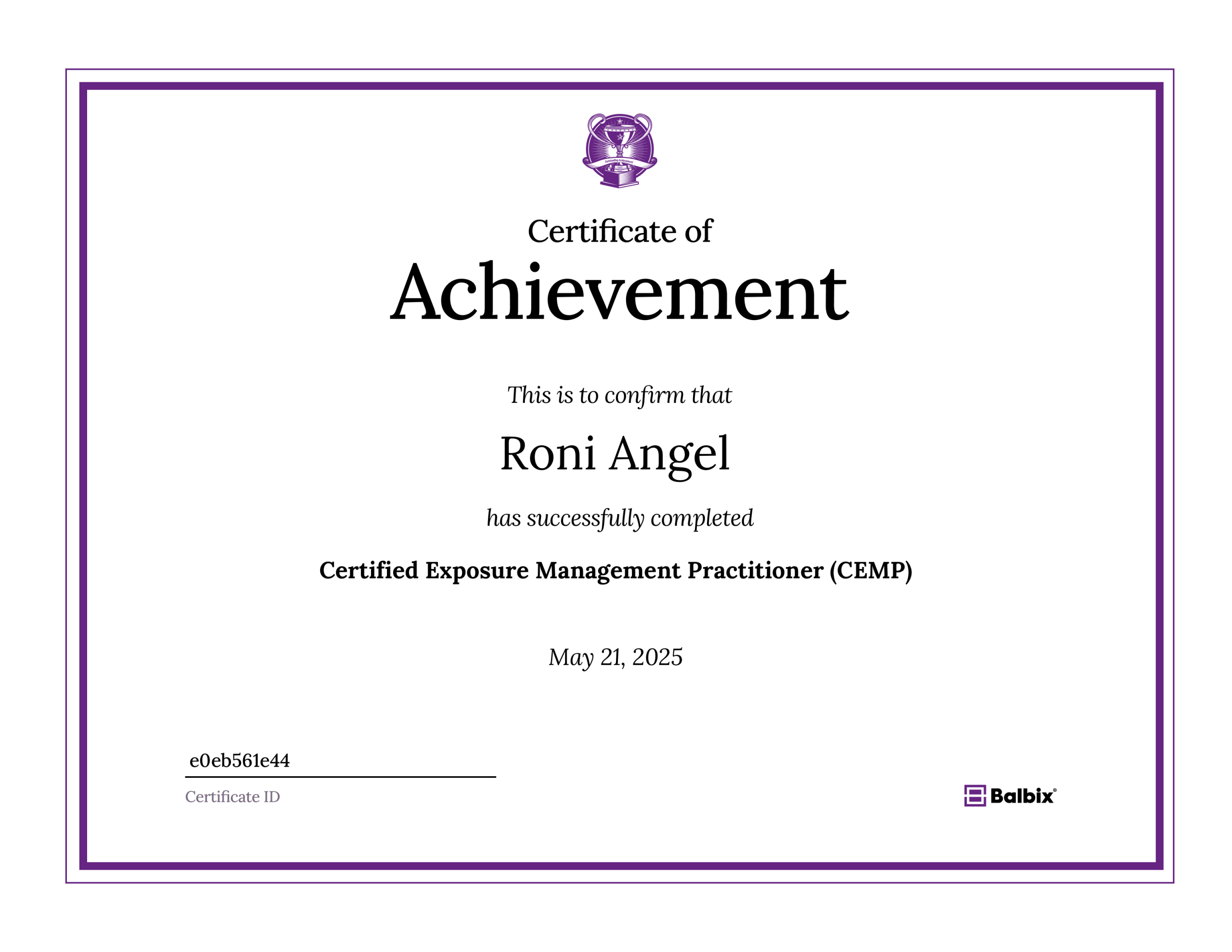 Certificate ID - e0eb561e44